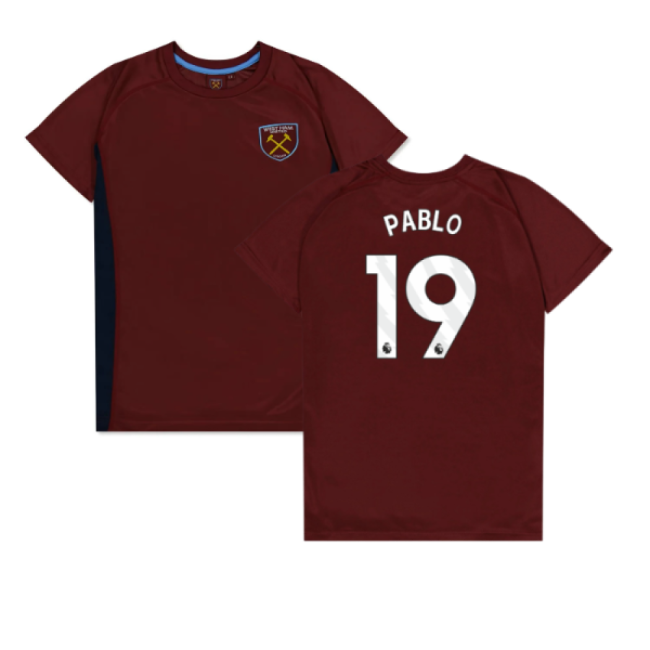 West Ham United Poly T-Shirt (Claret/Blue) - Kids (Pablo 19)-Football Shirts Shop