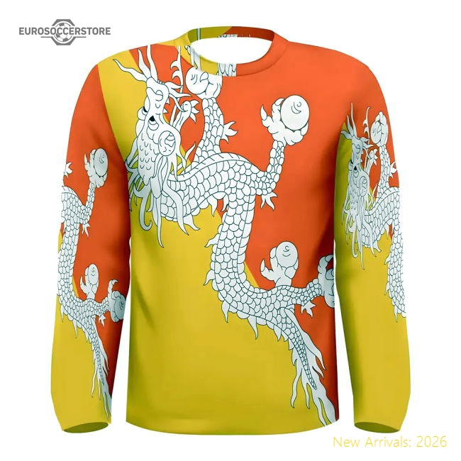 Bhutan Flag Long Sleeve Sublimated Sports Jersey-Football Shirts Shop