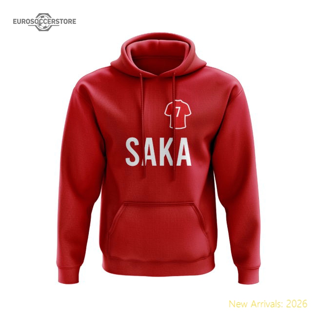 Bukayo Saka Arsenal Number Hoody (Red)-Football Shirts Shop