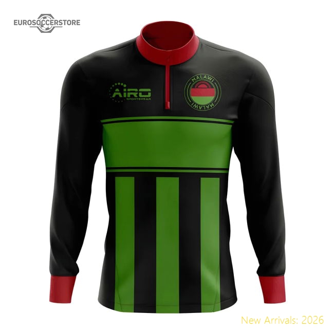 Malawi Concept Football Half Zip Midlayer Top (Black-Green)-Football Shirts Shop