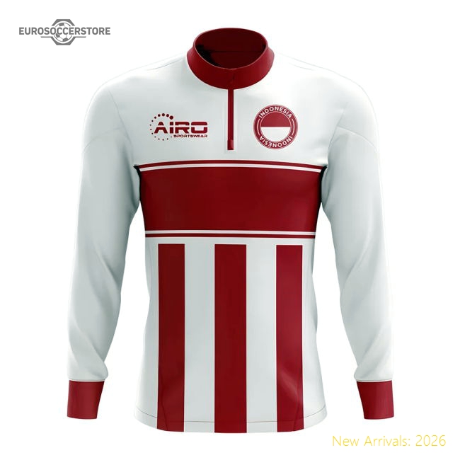 Indonesia Concept Football Half Zip Midlayer Top (White-Red)-Football Shirts Shop