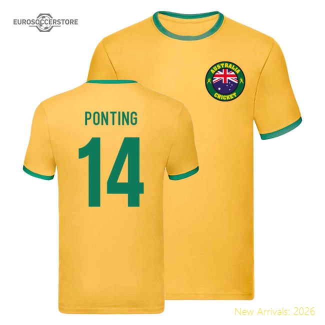 Australia Cricket Ringer Tee (Ricky Ponting 14)-Football Shirts Shop