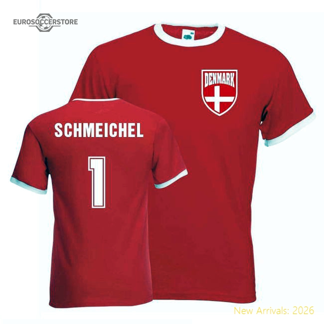 Kasper Schmeichel Denmark Ringer Tee (red)-Football Shirts Shop