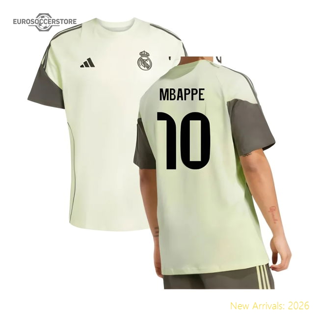 2025-2026 Real Madrid Training Tee (Almost Lime) (Mbappe 10)-Football Shirts Shop