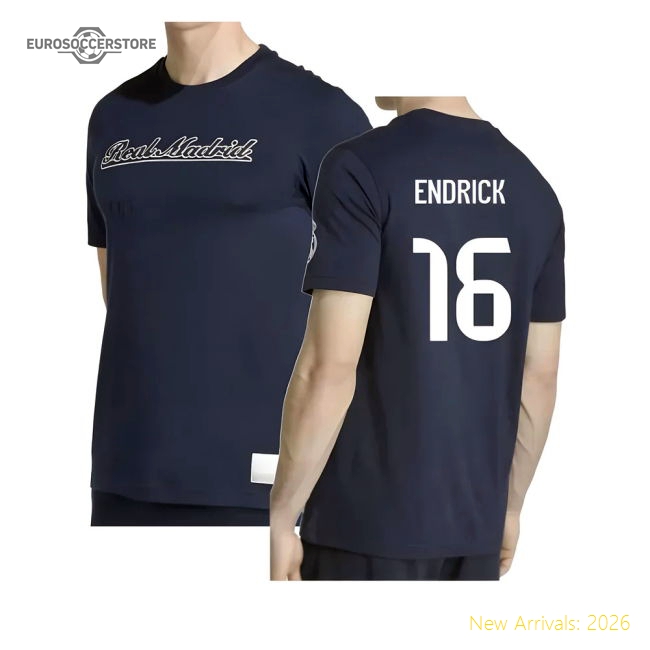 2025-2026 Real Madrid US Tee (Navy) (Endrick 16)-Football Shirts Shop