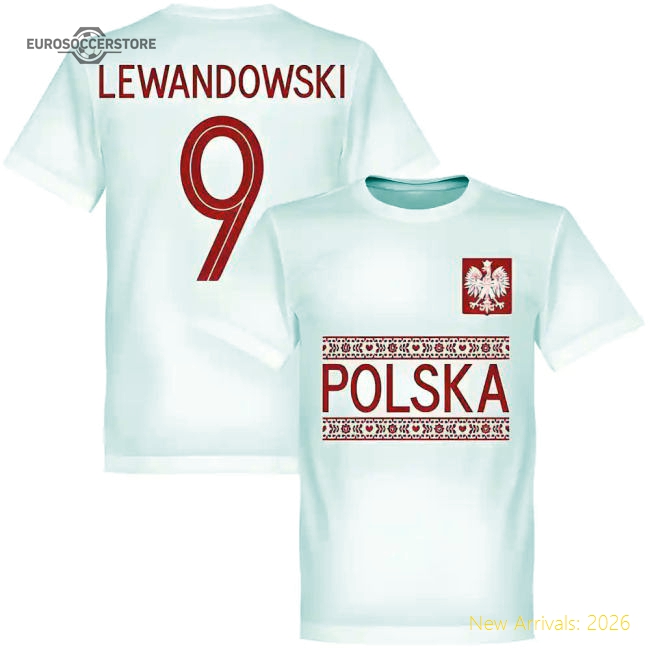 Poland Lewandowski 9 Team T-Shirt - White-Football Shirts Shop