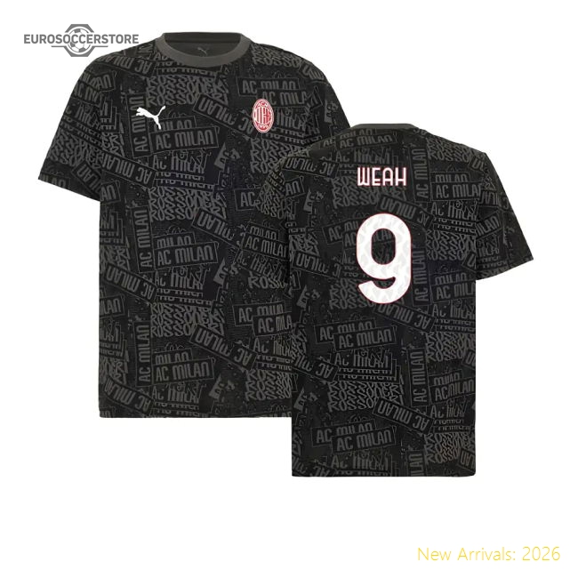 2025-2026 AC Milan ftblCulture Tee AOP (Black) (Weah 9)-Football Shirts Shop