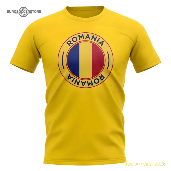 Romania Football Badge T-Shirt (Yellow)-Football Shirts Shop