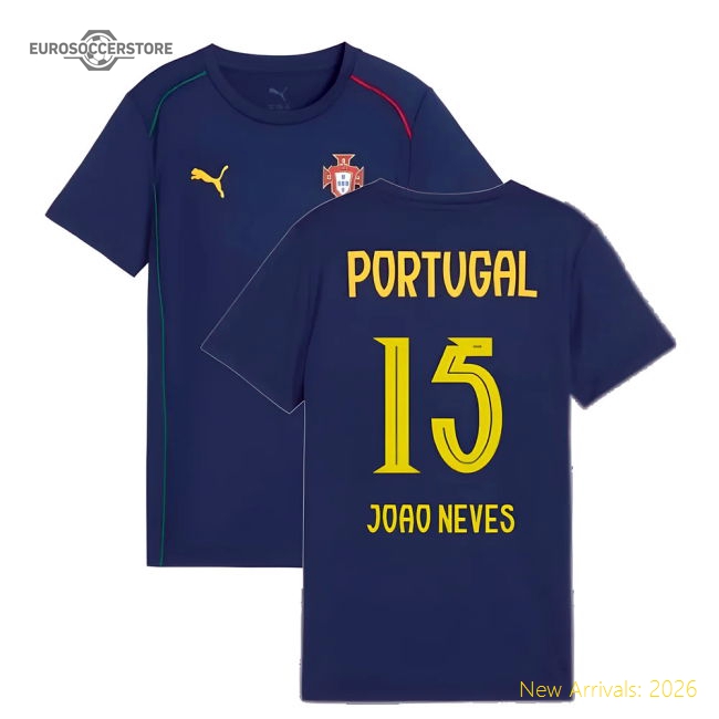 2025-2026 Portugal Casuals Tee (Persian Blue) - Kids (Joao Neves 15)-Football Shirts Shop