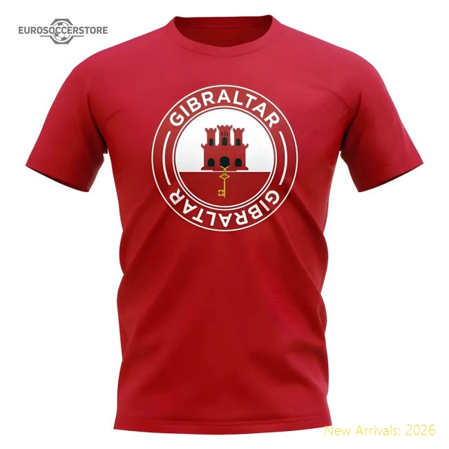 Gibraltar Football Badge T-Shirt (Red)-Football Shirts Shop
