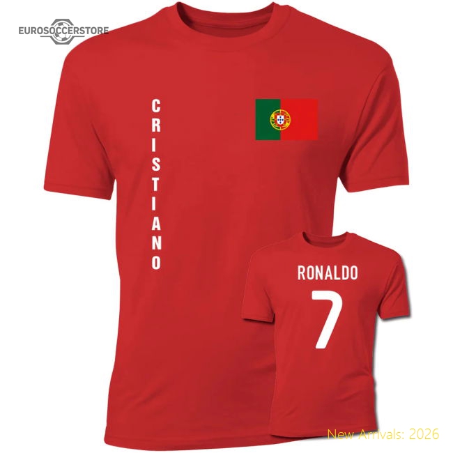 Cristiano Ronaldo Portugal Flag T-Shirt (Red)-Football Shirts Shop