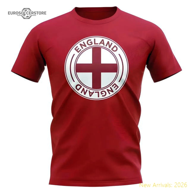 England Football Badge T-Shirt (Red)-Football Shirts Shop