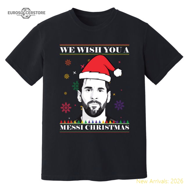 Lionel Messi Christmas T-Shirt (Black)-Football Shirts Shop