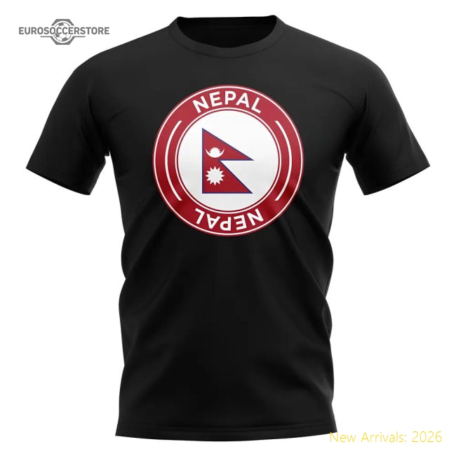Nepal Football Badge T-Shirt (Black)-Football Shirts Shop