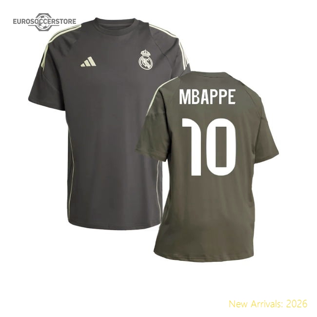 2025-2026 Real Madrid Training Tee (Utility Grey) (Mbappe 10)-Football Shirts Shop
