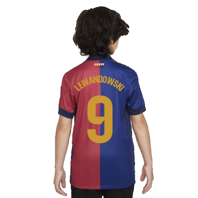 2024-2025 Barcelona Home Shirt (Sponsorless) - Kids (Lewandowski 9)-Football Shirts Shop