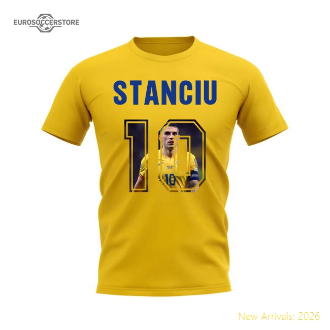Nicolae Stanciu Name And Number Romania T-Shirt (Yellow)-Football Shirts Shop