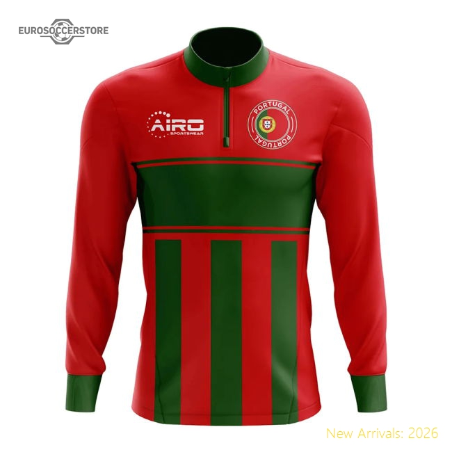 Portugal Concept Football Half Zip Midlayer Top (Red-Green)-Football Shirts Shop