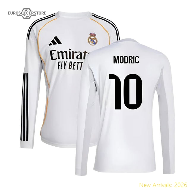 2025-2026 Real Madrid Long Sleeve Home Shirt (Modric 10)-Football Shirts Shop