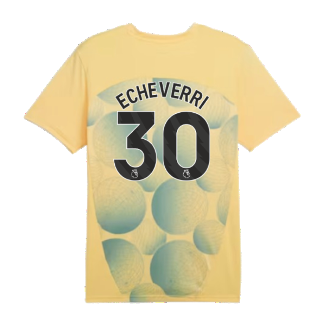 2024-2025 Man City Prematch SS Shirt (Flaxen) (Echeverri 30)-Football Shirts Shop