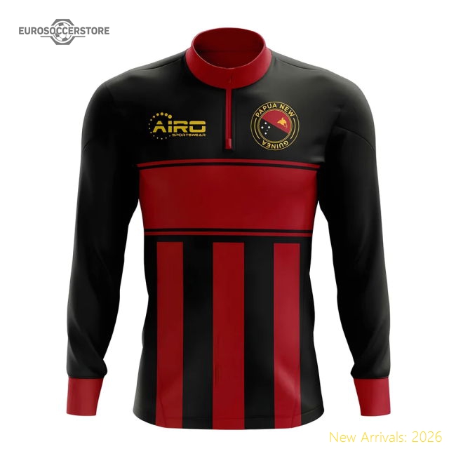 Papa New Guinea Concept Football Half Zip Midlayer Top (Black-Red)-Football Shirts Shop