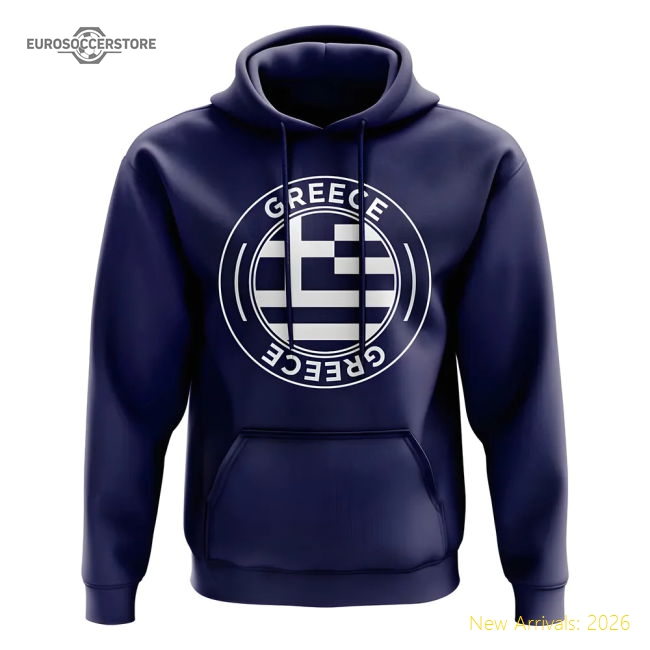 Greece Football Badge Hoodie (Navy)-Football Shirts Shop