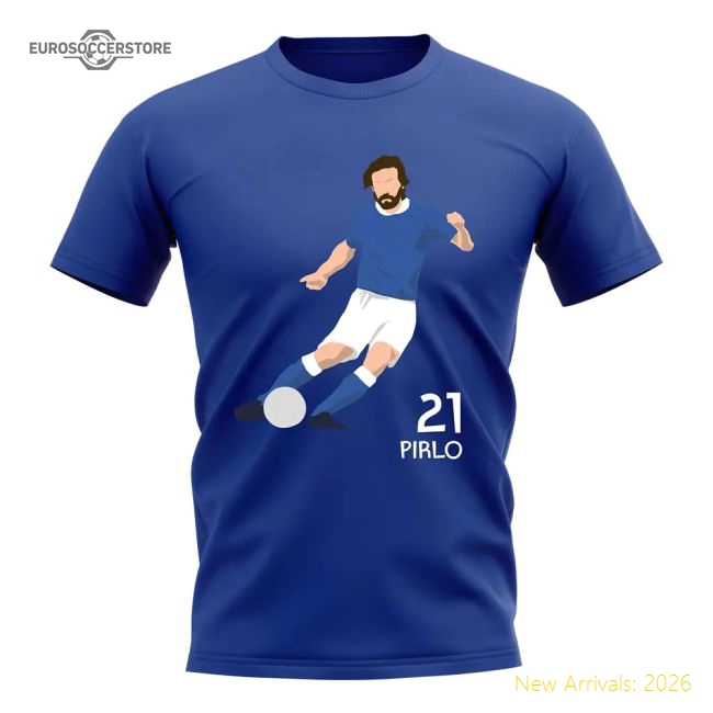 Andrea Pirlo Italy Player Graphic T-Shirt (Blue)-Football Shirts Shop