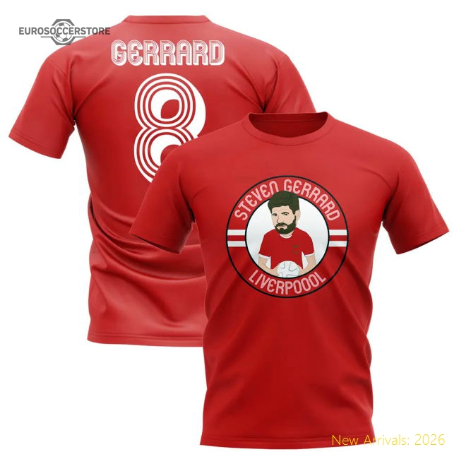 Steven Gerrard Liverpool Illustration T-Shirt (Red)-Football Shirts Shop