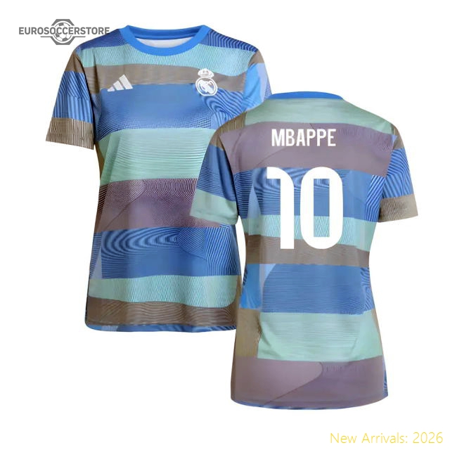 2025-2026 Real Madrid Pre-Match Shirt (Bluebird) - Womens (Mbappe 10)-Football Shirts Shop