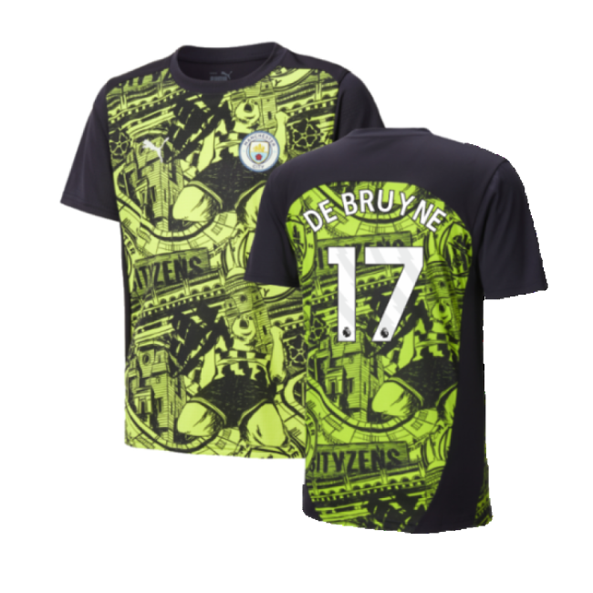 2024-2025 Man City Pre-Match Shirt (Yellow Glow) - Kids (De Bruyne 17)-Football Shirts Shop