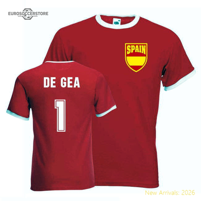 David De Gea Spain Ringer Tee (red)-Football Shirts Shop