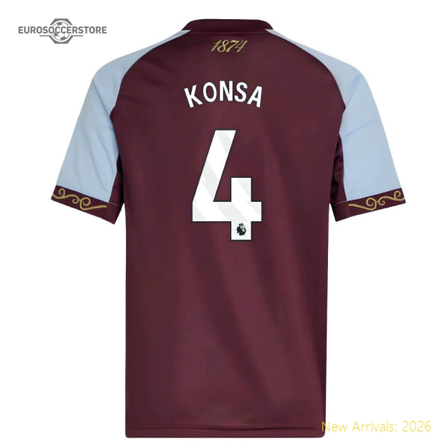 2025-2026 Aston Villa Home Shirt (Kids) (Konsa 4)-Football Shirts Shop