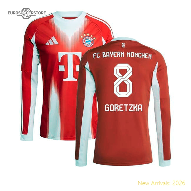 2025-2026 Bayern Munich Long Sleeve Home Shirt (Goretzka 8)-Football Shirts Shop