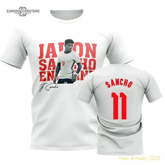 Jadon Sancho England Player Tee (White)-Football Shirts Shop