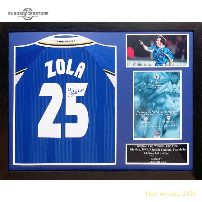 Chelsea FC 1998 Zola Signed Shirt (Framed)-Football Shirts Shop