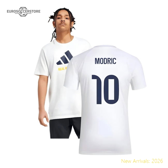 2025-2026 Real Madrid Seasonal Graphic Tee (White) (Modric 10)-Football Shirts Shop