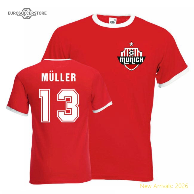 Thomas Muller Bayern Munich Ringer Tee (red)-Football Shirts Shop