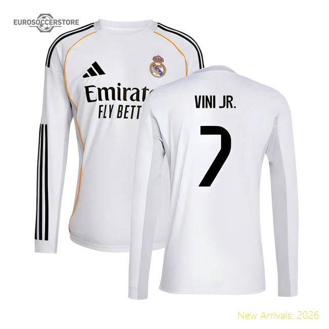 2025-2026 Real Madrid Long Sleeve Home Shirt (Vini Jr. 7)-Football Shirts Shop