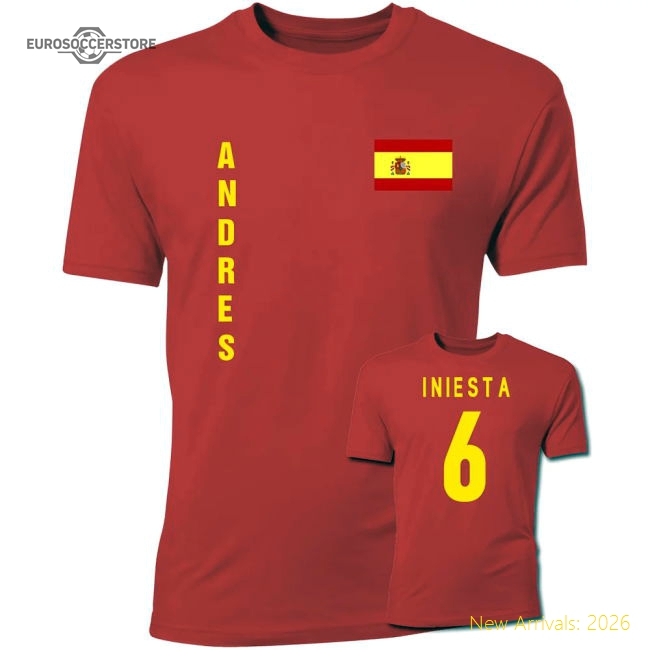 Andres Iniesta Spain Flag T-Shirt (Red)-Football Shirts Shop