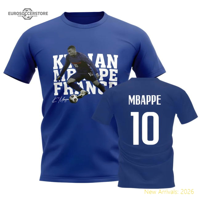 Kylian Mbappe France Player Tee (Blue)-Football Shirts Shop