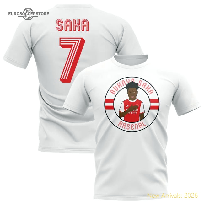 Bukayo Saka Arsenal Illustration T-shirt (White)-Football Shirts Shop