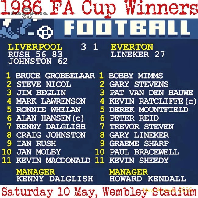 1986 FA Cup Final (Liverpool) Retrotext T-Shirt - White-Football Shirts Shop