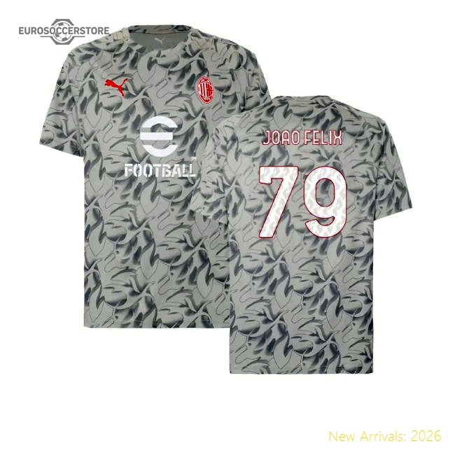 2025-2026 AC Milan Warm Up Jersey (Smokey Gray) (Joao Felix 79)-Football Shirts Shop