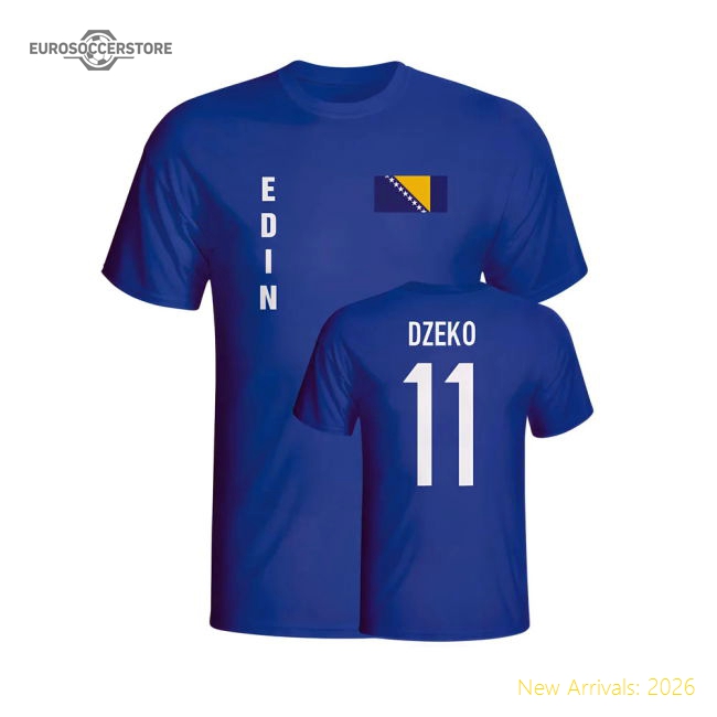 Edin Dzeko Bosnia Flag T-shirt (blue)-Football Shirts Shop