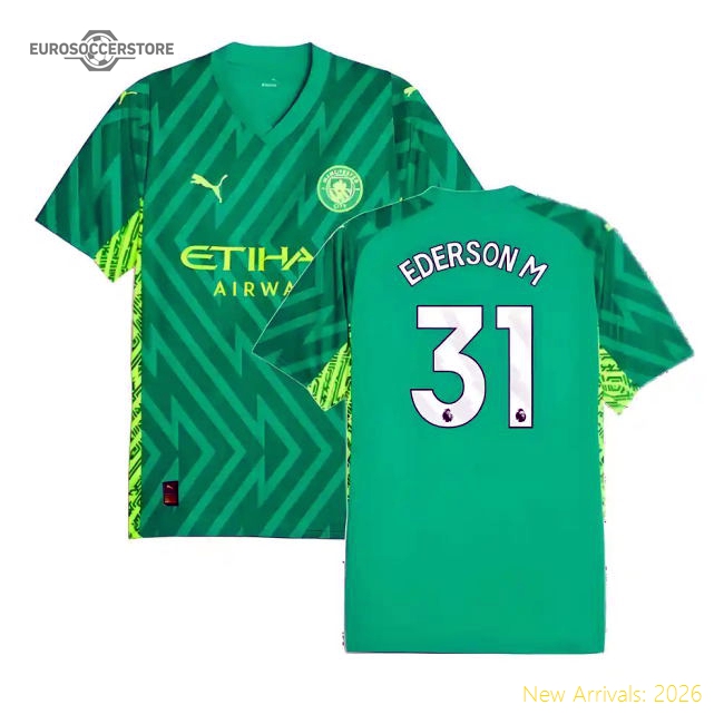 2023-2024 Man City Home Goalkeeper Shirt (Green) (Ederson M 31)-Football Shirts Shop
