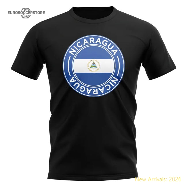 Nicaragua Football Badge T-Shirt (Black)-Football Shirts Shop