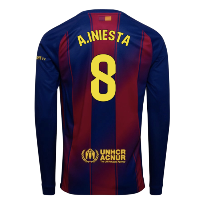 2025-2026 Barcelona Home Long Sleeve Shirt (A.Iniesta 8)-Football Shirts Shop