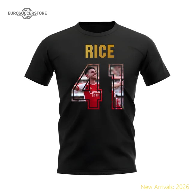 Declan Rice Name And Number Arsenal T-Shirt (Black)-Football Shirts Shop