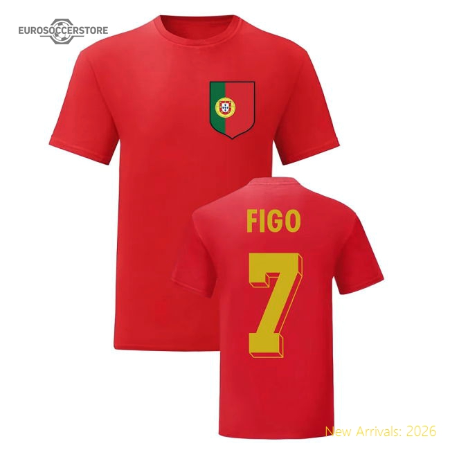 Luis Figo Portugal National Hero Tee (Red)-Football Shirts Shop
