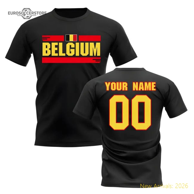 Personalised Belgium Fan Football T-Shirt (black)-Football Shirts Shop